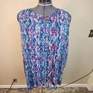 Catherines Blue Pink Ikat Sleeveless Printed Blouse Size 2X (6415)